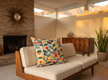 Midcentury Vines square throw pillow in its unique interior setting