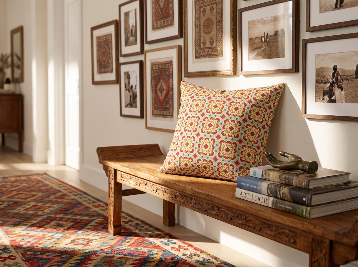 Moorish Mosaic Delight square throw pillow in its unique interior setting