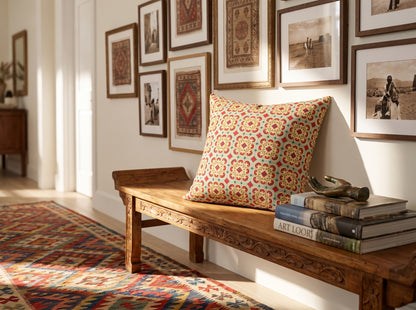 Moorish Mosaic Delight square throw pillow in its unique interior setting