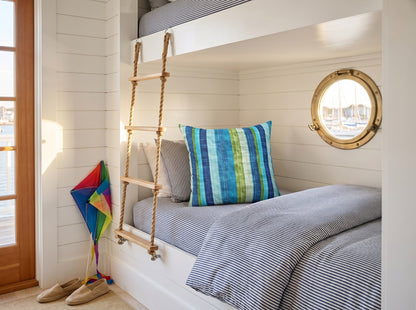 Ocean Whisper Stripes square throw pillow in its unique interior setting