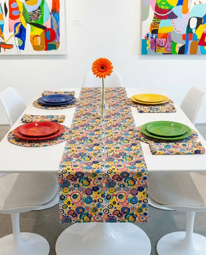 Pop Art Swirls napkins styled with the matching placemats and table runner