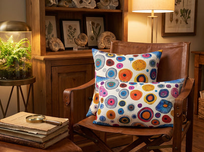 Primordial Desert Life square throw pillow in its unique interior setting