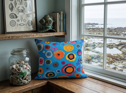 Primordial Sea Life square throw pillow in its unique interior setting