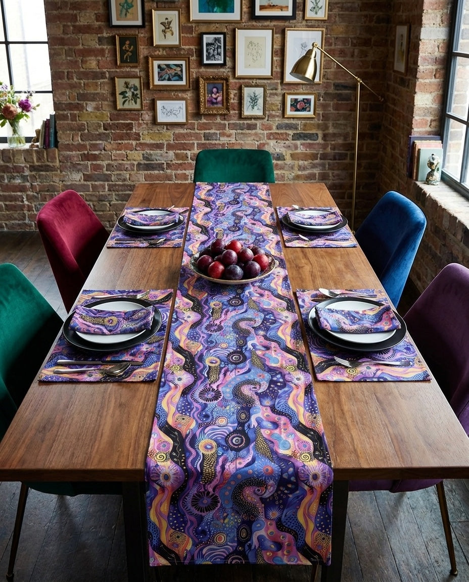 Purple Craziness napkins styled with the matching placemats and table runner