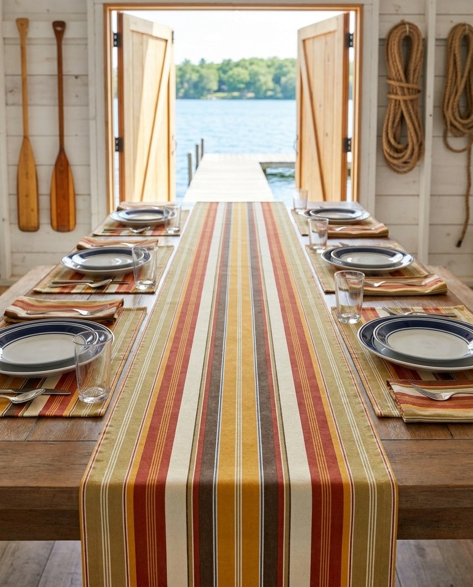 Royal Stripes Delight placemat styled with the matching table runner and napkins
