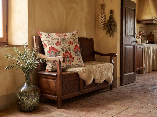 Rustic Scroll square throw pillow in its unique interior setting