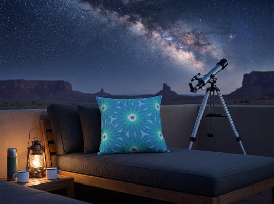 Sapphire Nebula square throw pillow in its unique interior setting