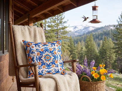Sierra Blossom square throw pillow in its unique interior setting