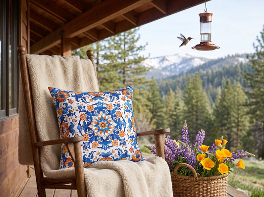 Sierra Blossom square throw pillow in its unique interior setting