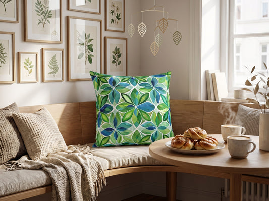 Spring Geo Flowers square throw pillow in its unique interior setting