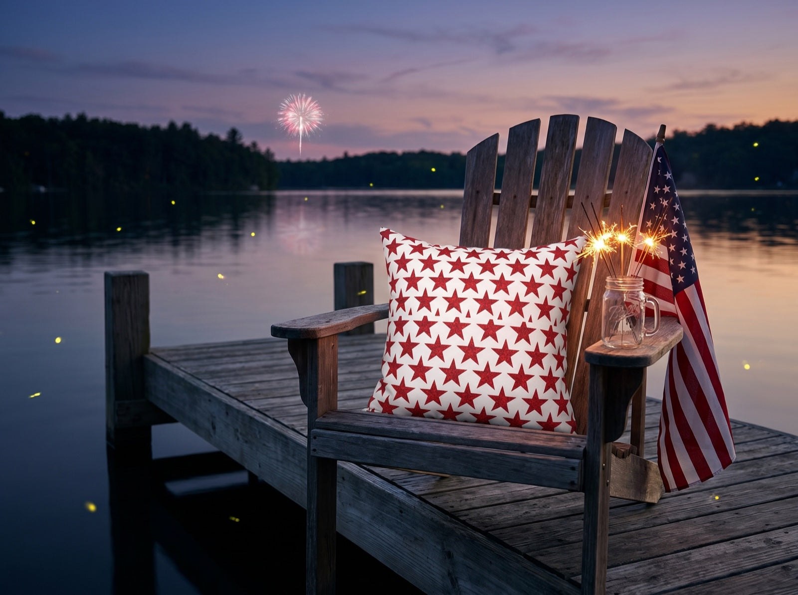 Star-Spangled Sparkle square throw pillow in its unique interior setting