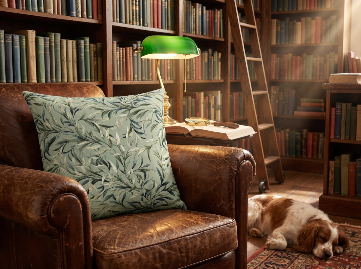 Vintage Vines square throw pillow in its unique interior setting