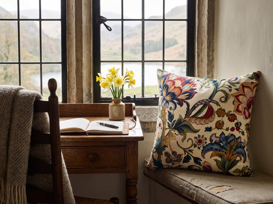 Wordsworth square throw pillow in its unique interior setting