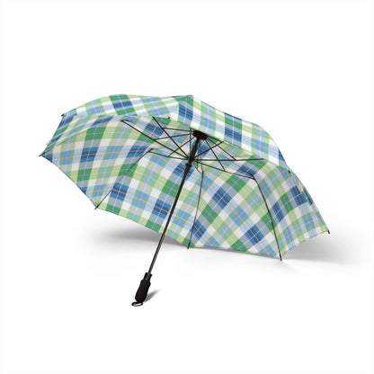 Spring Zest Plaid foldable umbrella, open — side view