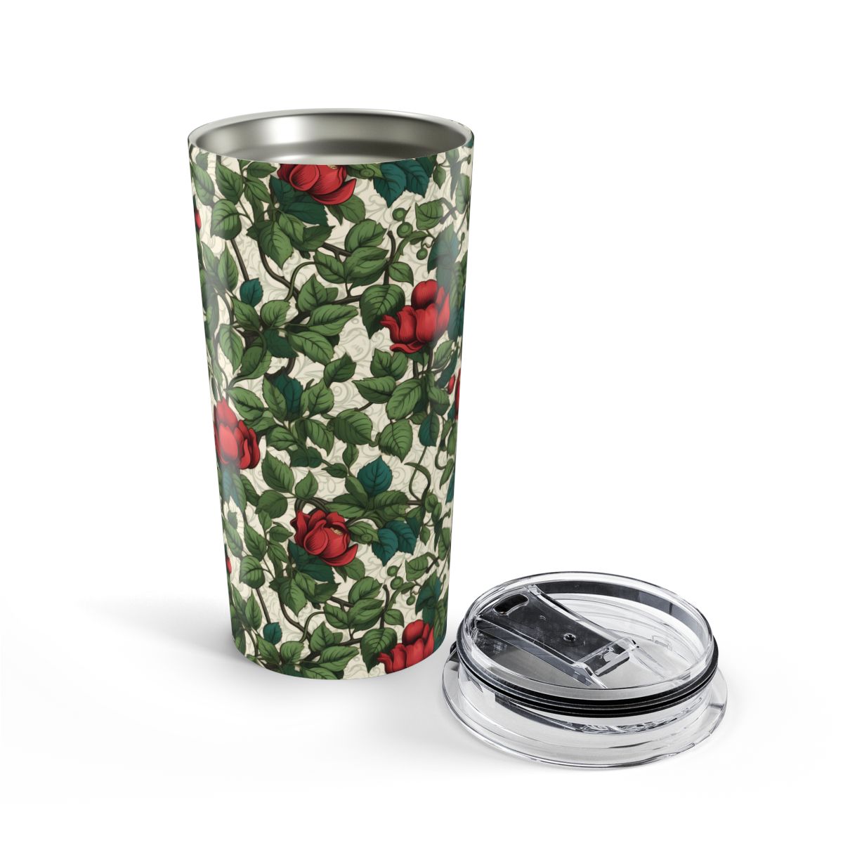 Classic Red Rose & Vine Insulated Tumbler - 20 oz. Stainless Steel, Glossy Finish