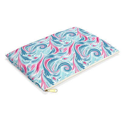 Teal Tide Twirl Accessory Pouch - side view, laying flat
