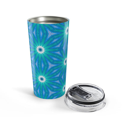 Sapphire Nebula tumbler opened, lid beside