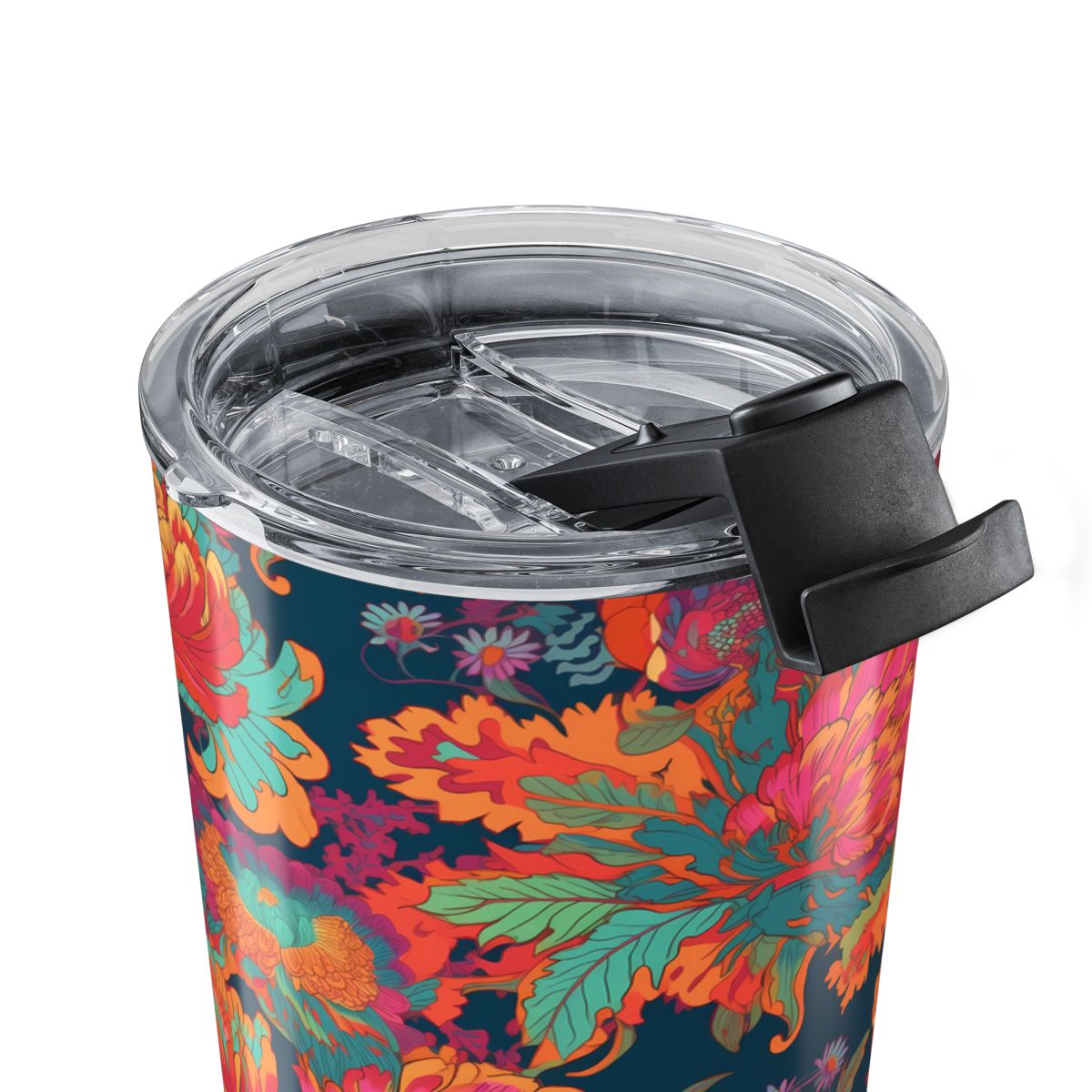 Psychedelic Flower Power insulated tumbler close-up