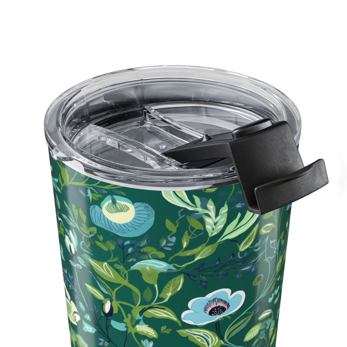 Serene Green Floral tumbler lid close-up