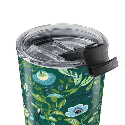 Serene Green Floral tumbler lid close-up