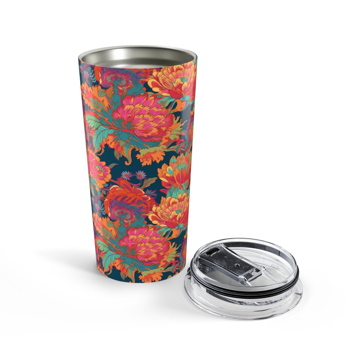 Psychedelic Flower Power insulated tumbler opened view