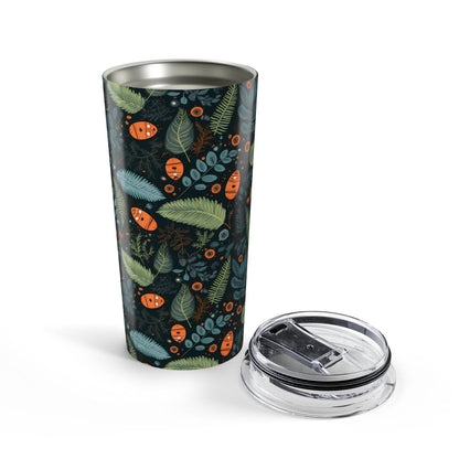 Mysterious Ferns tumbler opened, lid beside