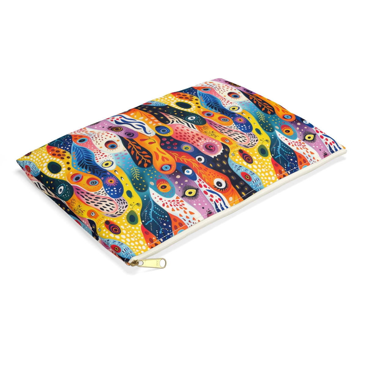 Whimsical Wavy Wonders Accessory Pouch - side view, laying flat