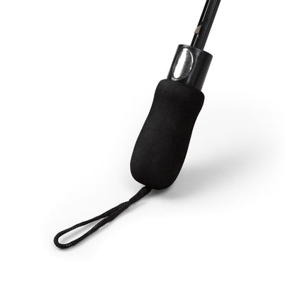 Comfortable black rubber handle and wrist strap of the foldable travel umbrella